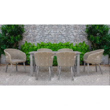 Conception simple Poly Rattan Wicker 6 chaises Ensemble de salle à manger pour jardin extérieur Patio Wicker Furniture